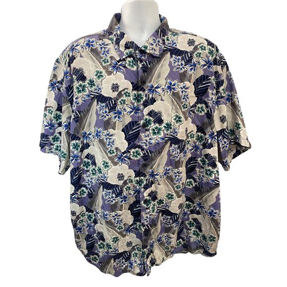 Tommy Bahama Shirt Mens XXXL 3XL Blue Floral Button Down Cotton Silk Blend - Picture 1 of 10